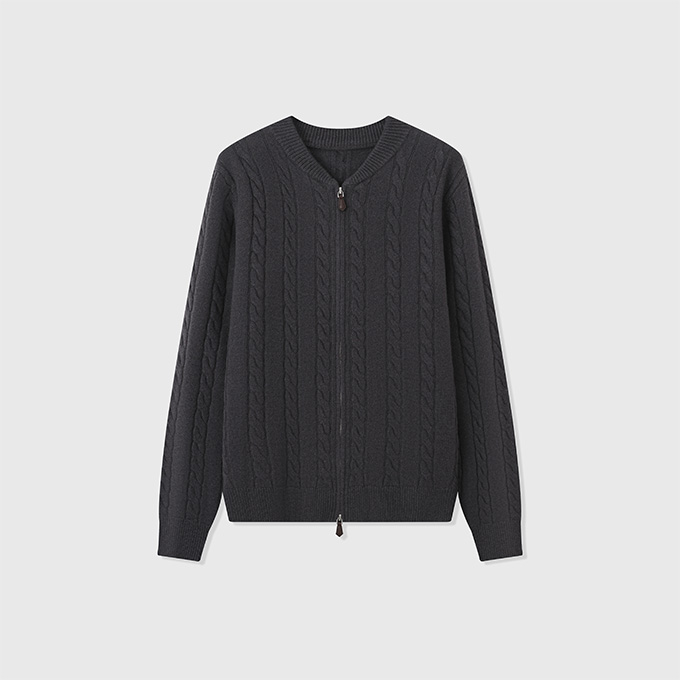 loro piana cedar cable knit zip cardigan